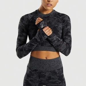 GYMSHARK Black CAMO Seamless Long Sleeve Crop